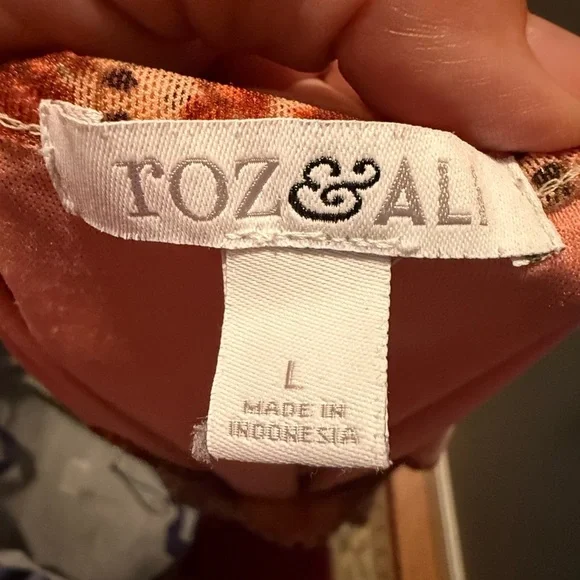 Roz & Ali‎ Sleeveless Lined and Layered Dressy Shirt Orange Floral Women's Sz L - Picture 2 of 6